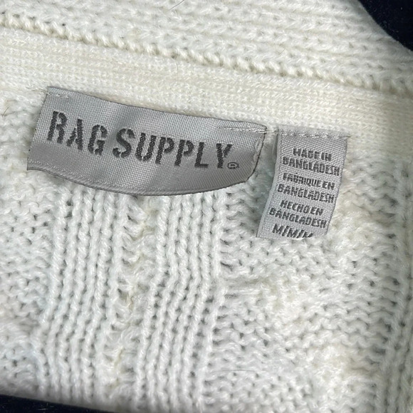 RAG SUPPLY Cable Knit Open Cardigan Sweater Ivory Fringe Knit Cotton Blend M - Picture 9 of 12